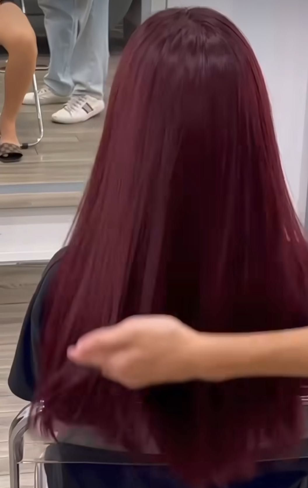 Long burgundy red straight hair