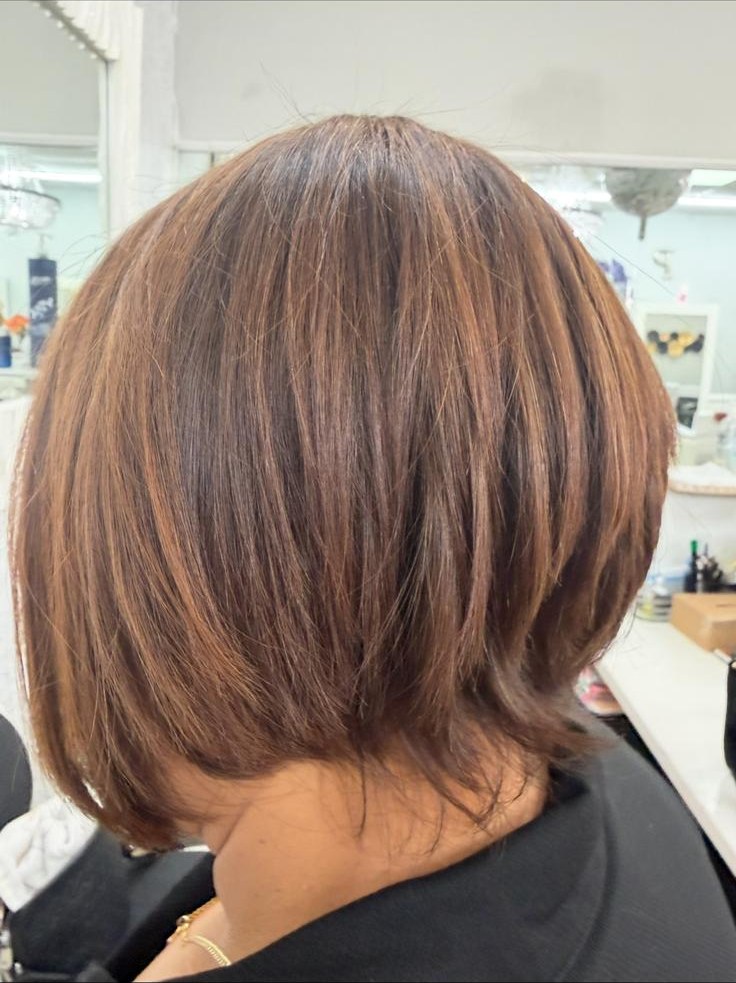 Chestnut brown angled bob