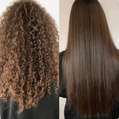 Curly to silky straight transformation